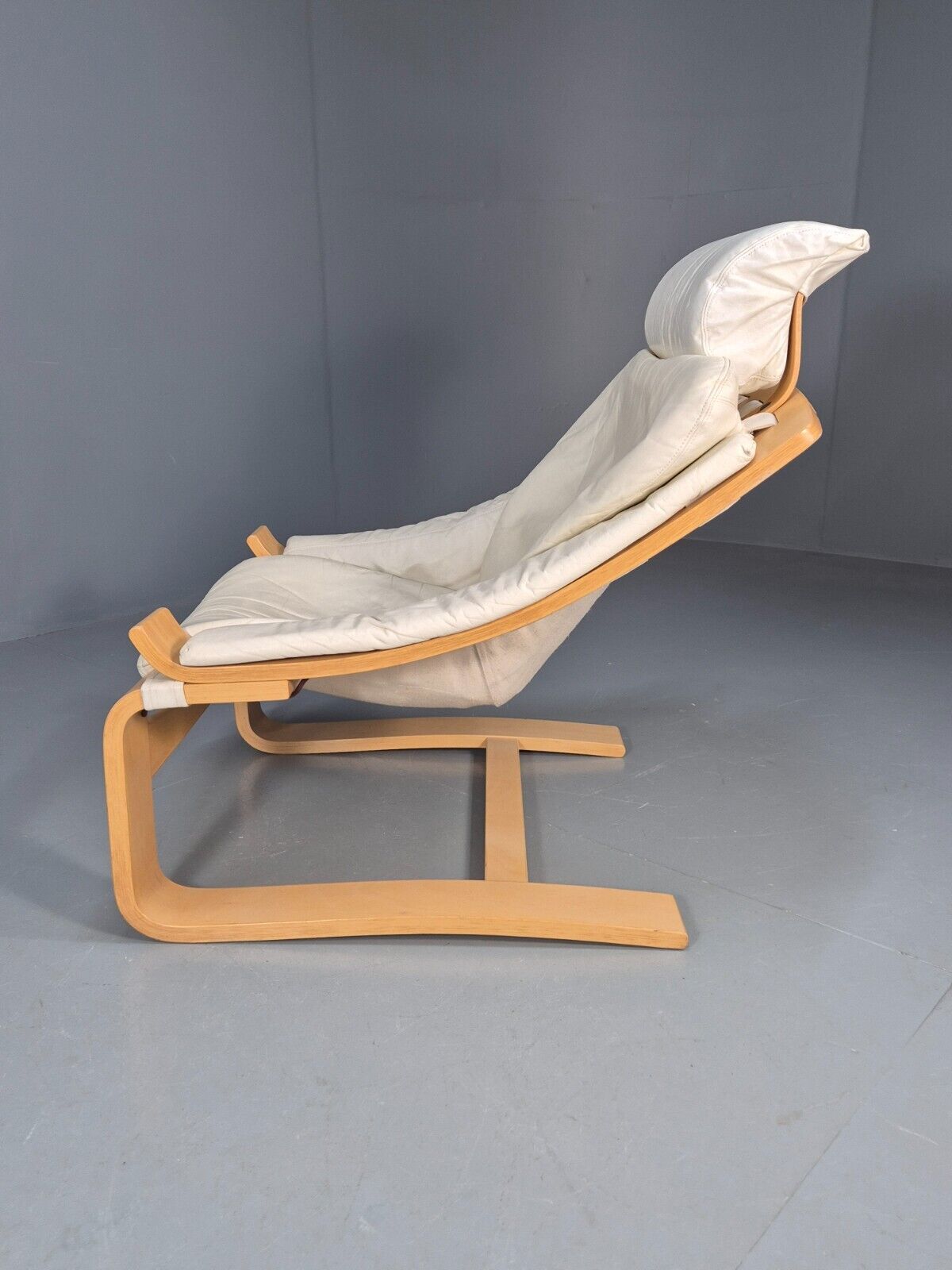 Vintage Swedish Lounge Chair Cream Leather Bentwood Krokken 1970s EB8750 MBEN