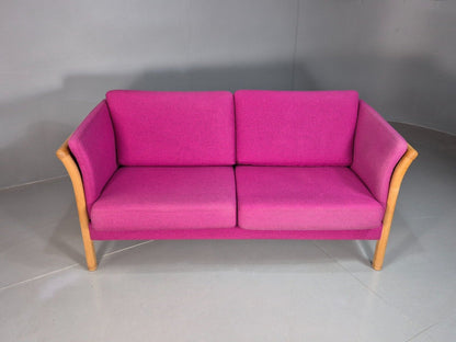 Vintage Danish 2 Seat Sofa Pink Wool Oak Frame Skalma MCM Retro EB7610 M2SS