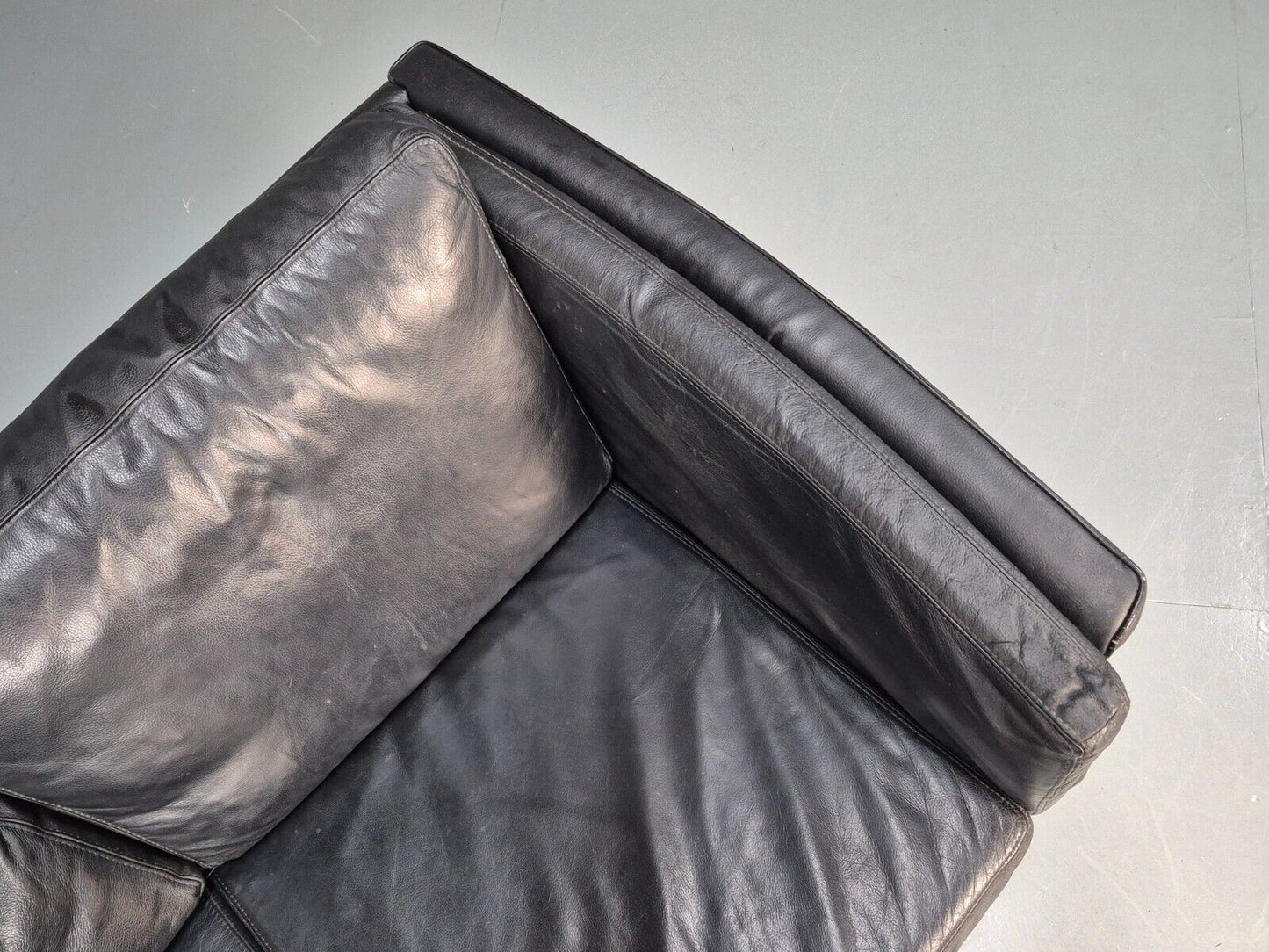 Vintage Danish 2 Seat Sofa Black Leather 1980s Retro MCM EB8618 M2SS