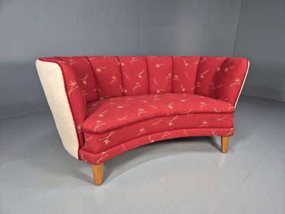 Vintage Danish Banana sofa Red and Cream Shell back Deco 1930s Retro EB8297 V2SS