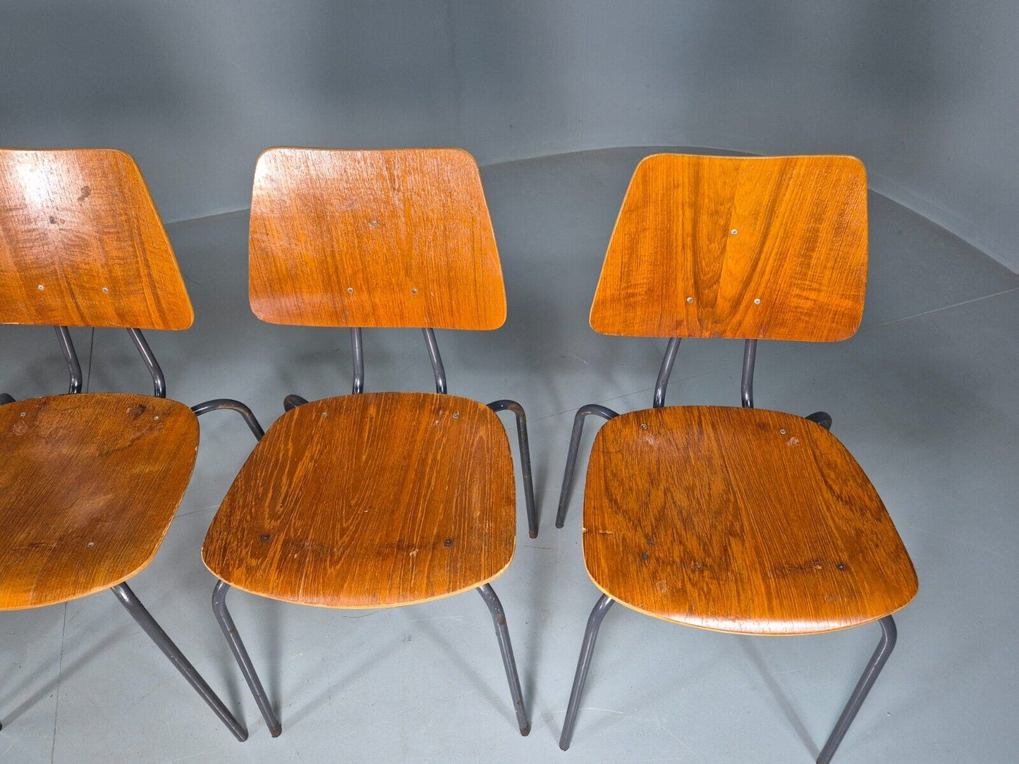 6 Vintage Danish Stacking Chairs Teak Plywood Steel Frame 1960 Retro EB8371 MSTA