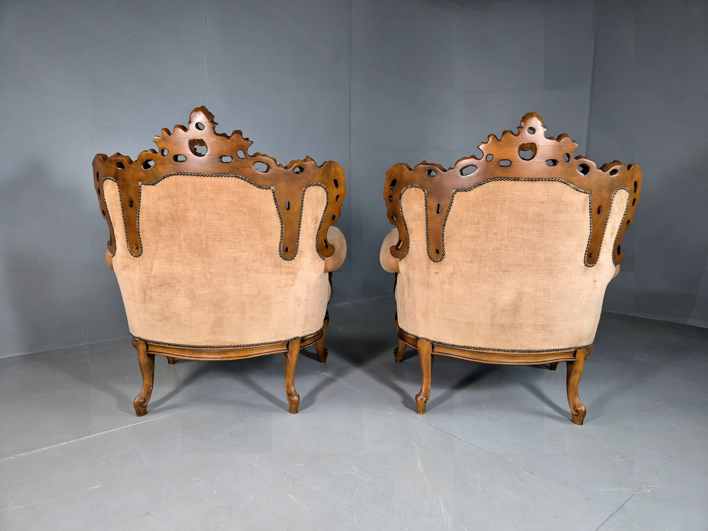 EB7112 2 Vintage French Style Rococo Chairs  Yellow Green 1970s Retro Repo VCAR