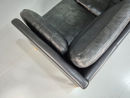 Vintage Danish 2 Seat Sofa Black Leather 1980s Retro MCM EB7627 M2SS