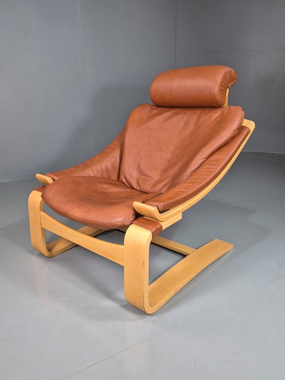 Vintage Lounge Chair Leather Bentwood Krokken Fribytter Retro MCM EB7420 MBEN