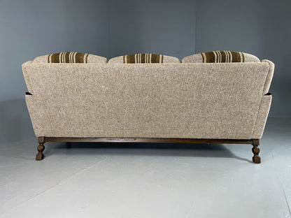 EB6735 Vintage Danish 3 Seat Sofa Cream and Green Wool Oak Frame Retro 1970 M3SS