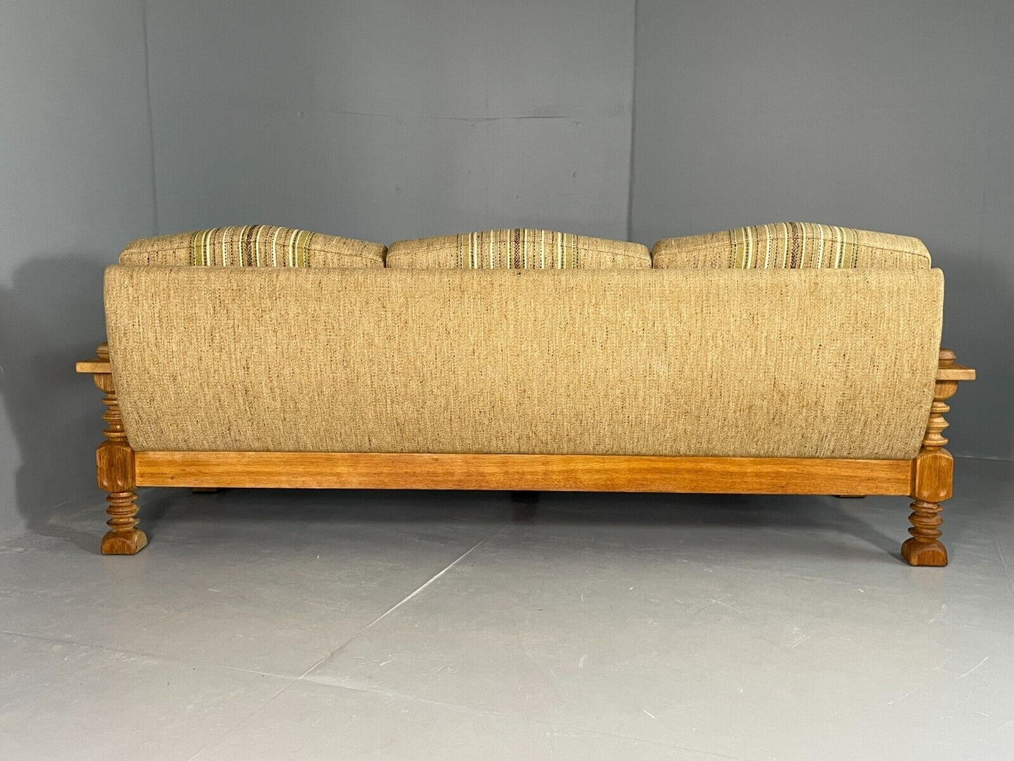 EB6779 Vintage 3 Seat Sofa Grey Green Wool Oak Frame Kjaernulf Retro 1970s M3SS