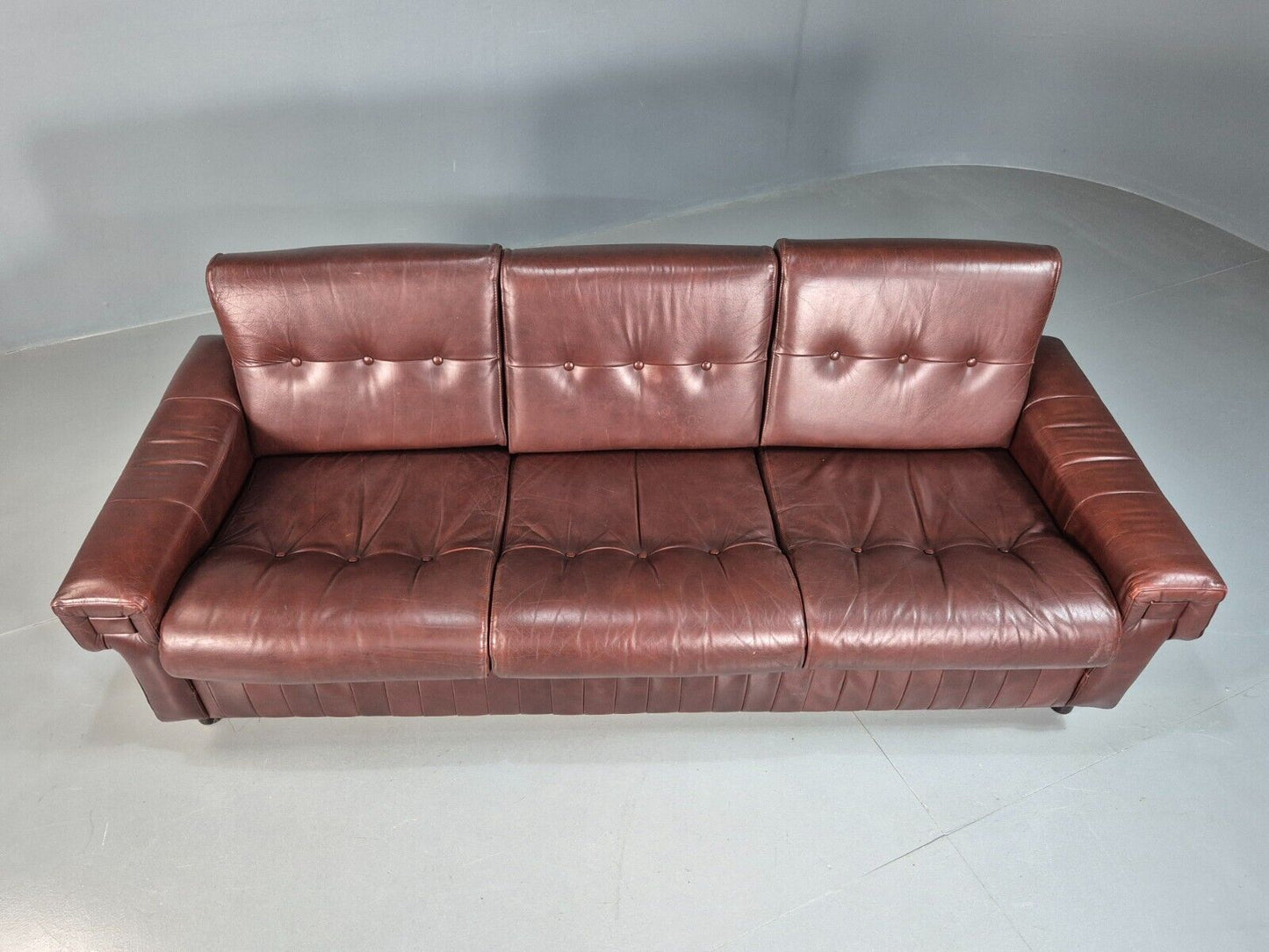 Vintage Danish 3 Seat Sofa Brown Leather 1970s Retro MCM EB7618 M3SS