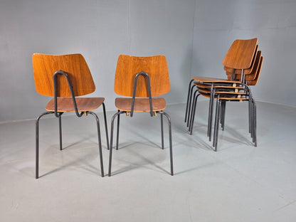 6 Vintage Danish Stacking Chairs Teak Plywood Steel Frame 1960 Retro EB8379 MSTA