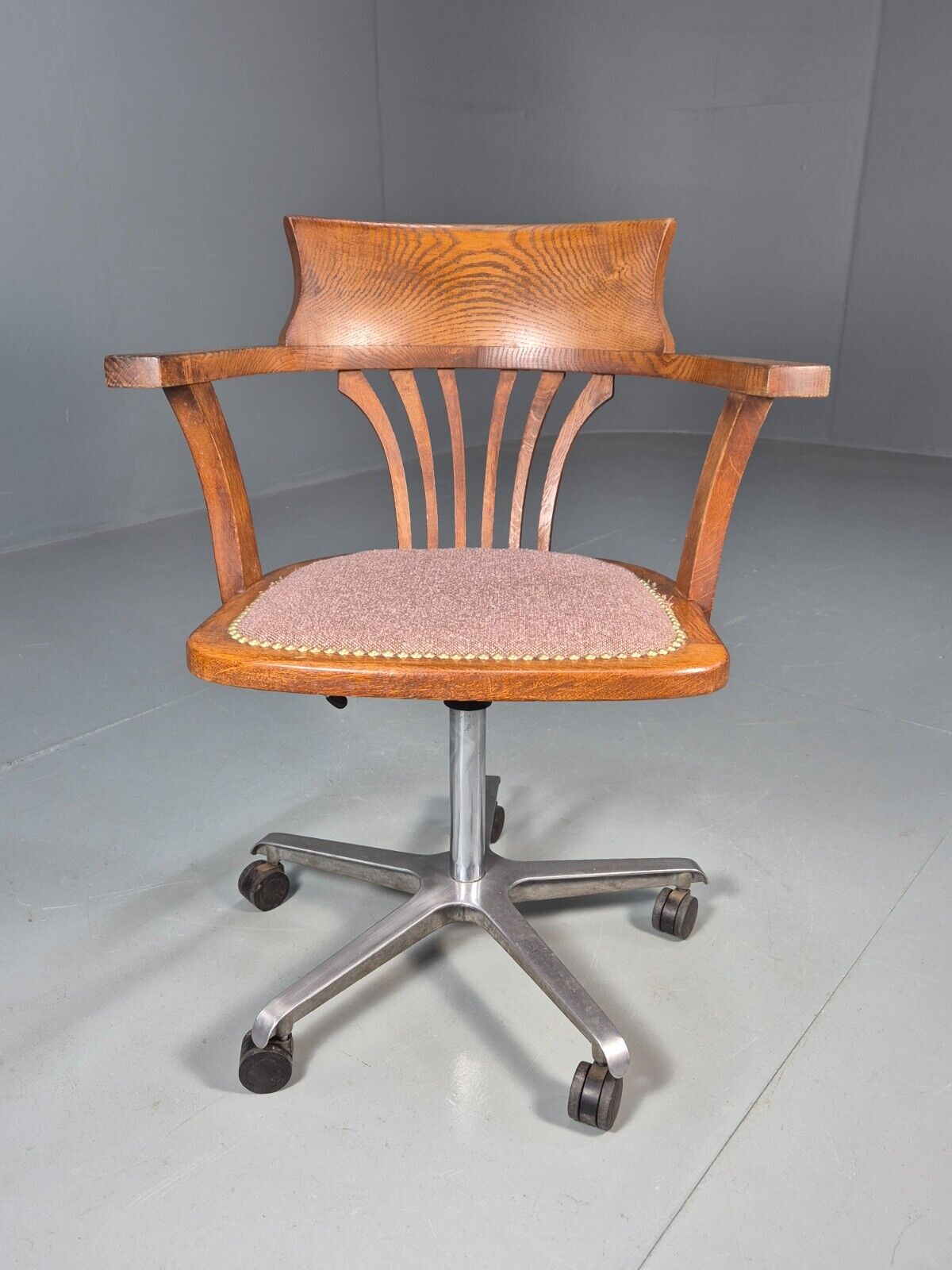 Vintage Office Chair Oak Polished Alloy 1950s EB8748 VWOO