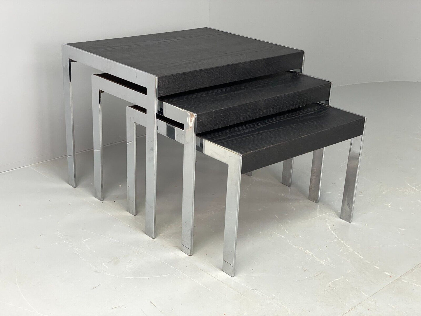 EB7135 Contemporary Nest Of Tables In Black Painted Ash and Chrome MWOO