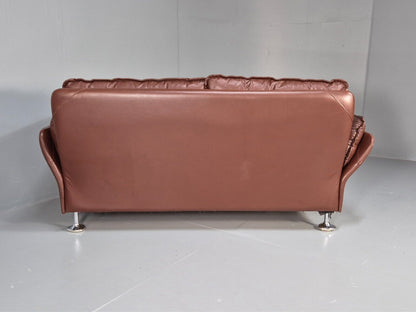 Vintage Danish 2 Seat Sofa Brown Leather chrome Feet 1970s Retro MCM EB8580 M2SS