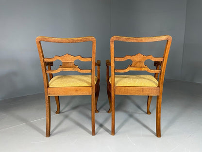 EB6953 2 Vintage Danish Elbow Chairs Oak Gold Upholstery Antique VCAR