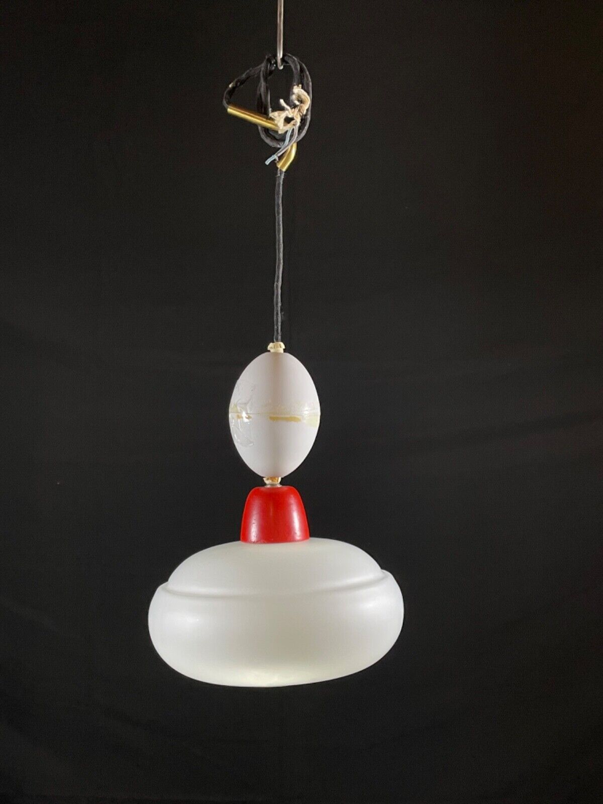 EB5096 Danish Opaline Glass with Red and White Plastic Pendent Light, Retro LCLC