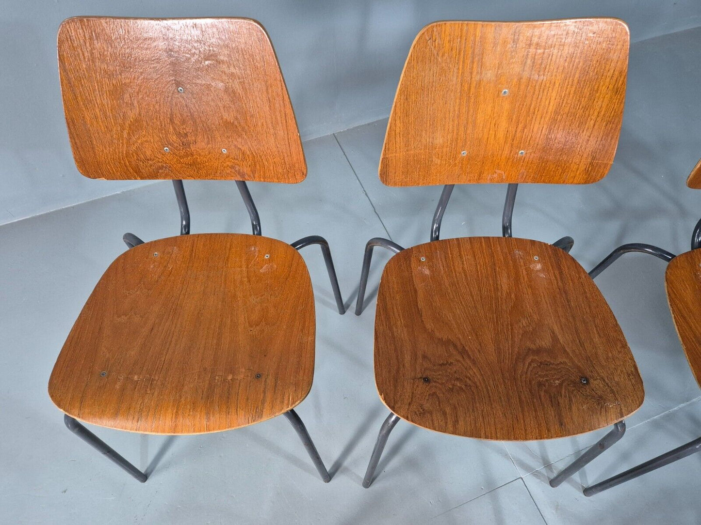 8 Vintage Danish Stacking Chairs Teak Plywood Steel Frame 1960 Retro EB8373 MSTA