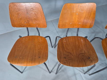 8 Vintage Danish Stacking Chairs Teak Plywood Steel Frame 1960 Retro EB8373 MSTA