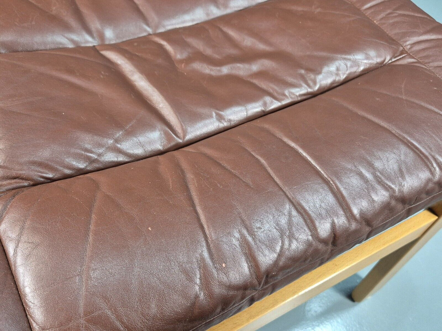 Vintage Danish Footstool Brown Leather Blonde Bentwood Retro MCM EB7884 MFOO