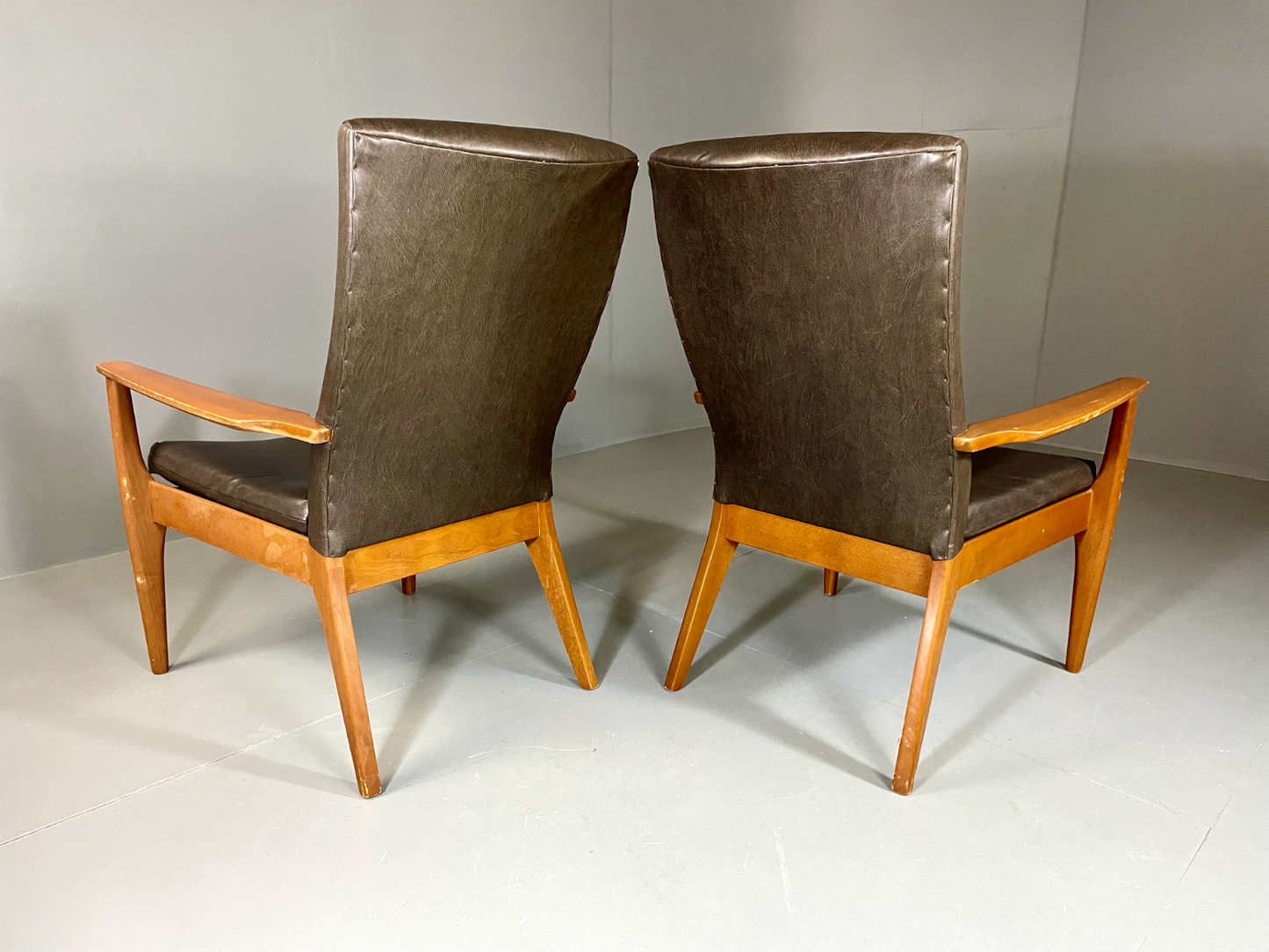 EB6264 2 Parker Knoll PK988/1023 Lounge Chairs, Beech, Vinyl, MCM, Retro, MNOR