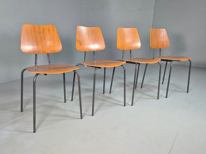 4 Vintage Danish Stacking Chairs Teak Plywood Steel Frame 1960 Retro EB8376 MSTA