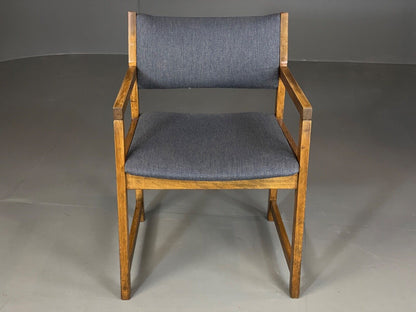 EB6166 Vintage Elbow Chair by Slagelse Oak Blue Cotton Danish Lounge MDIN