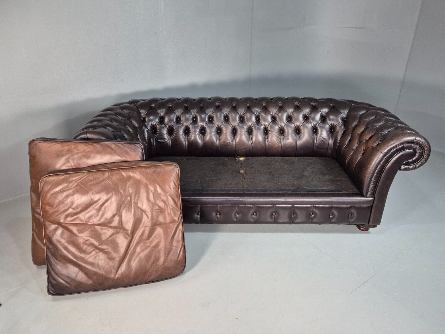 Vintage 3 Seat Chesterfield Sofa Brown Leather  Deep Buttoned EB8172 VCHE