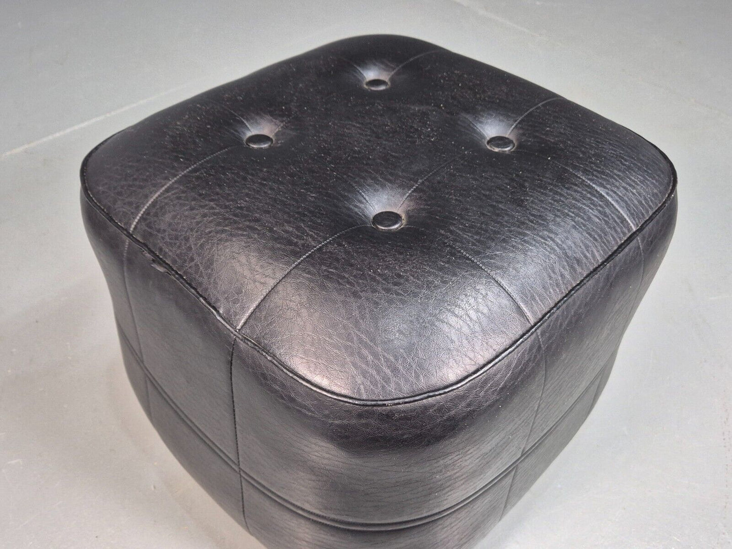 Vintage Footstool Pouffe Black Vinyl Sherbourne 1960s Retro EB8204 MFOO