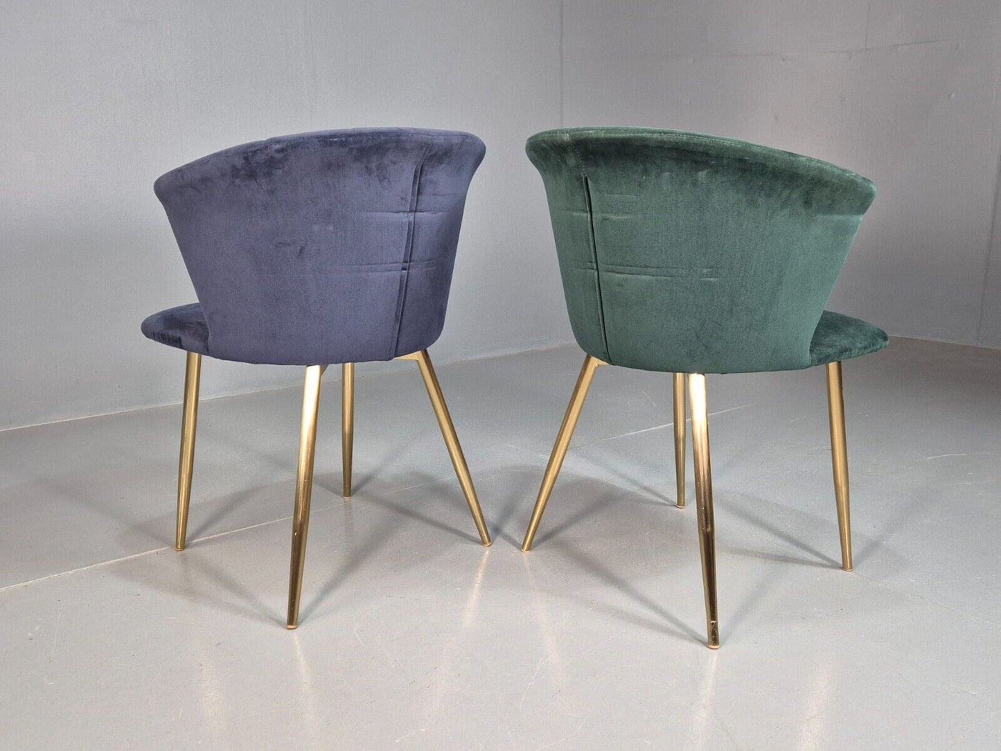 2 Vintage Cocktail Chairs Blue Green Velvet Brass Legs Retro EB8177 VCLO