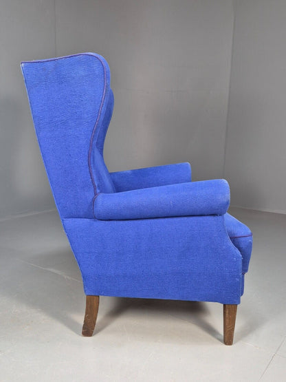 Vintage Danish Wingback Lounge Chair Blue Wool 1960s EB8468 VCLO