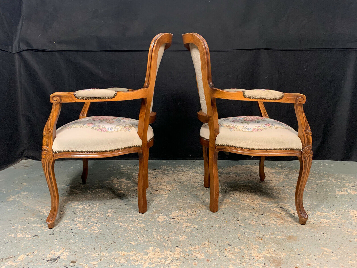 EB1971 2 Danish Beech & Fabric Chairs Vintage Lounge French Antique Style VCAR