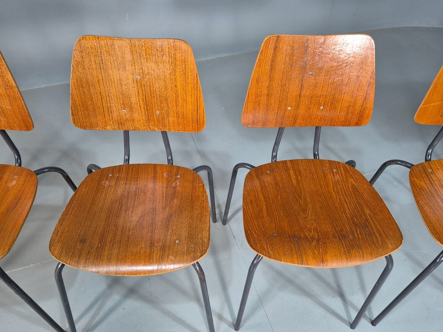 6 Vintage Danish Stacking Chairs Teak Plywood Steel Frame 1960 Retro EB8370 MSTA