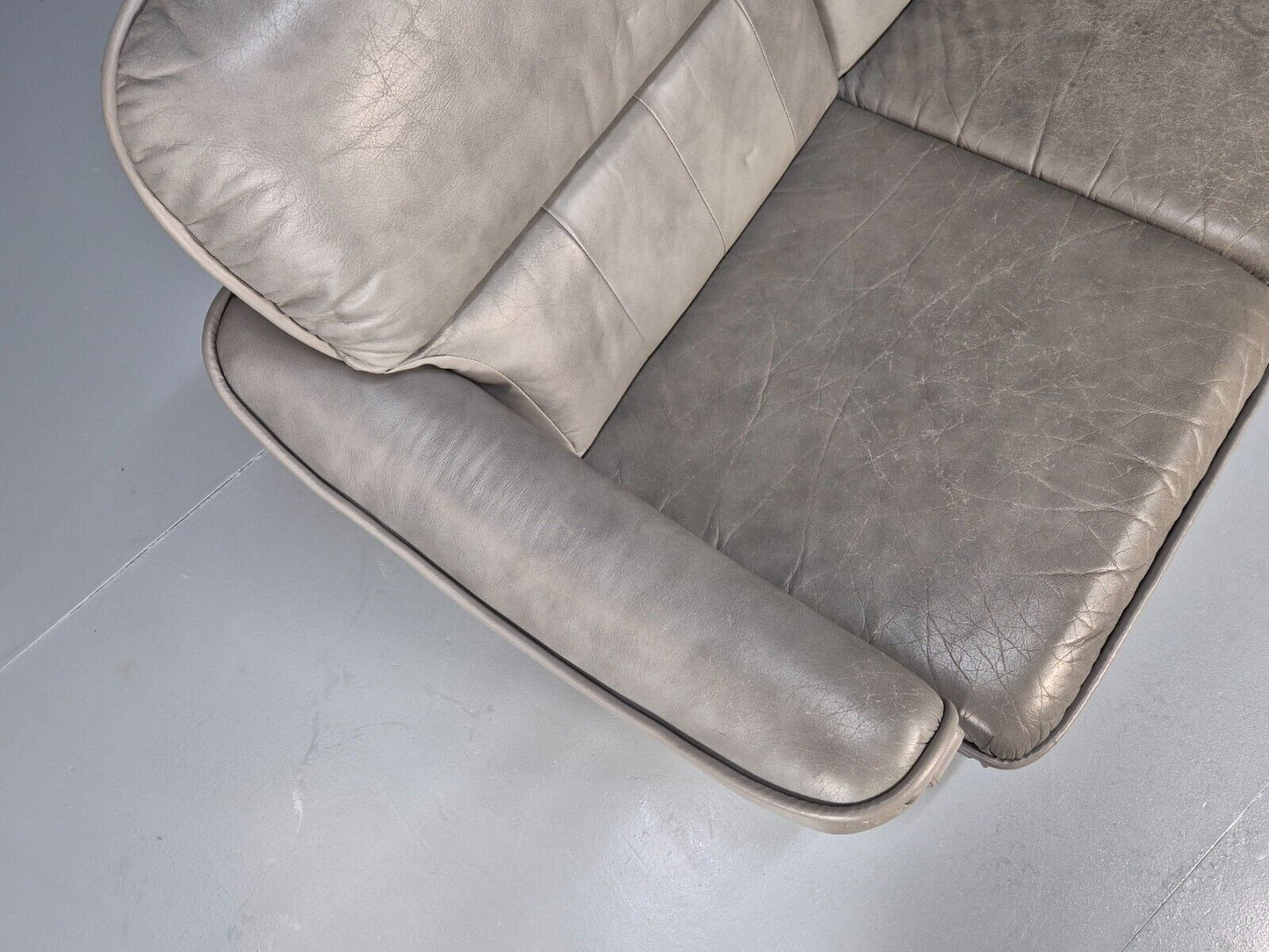 Vintage Danish 3 Seat Sofa Grey Leather and Vinyl 1980s Retro EB8596 M3SS