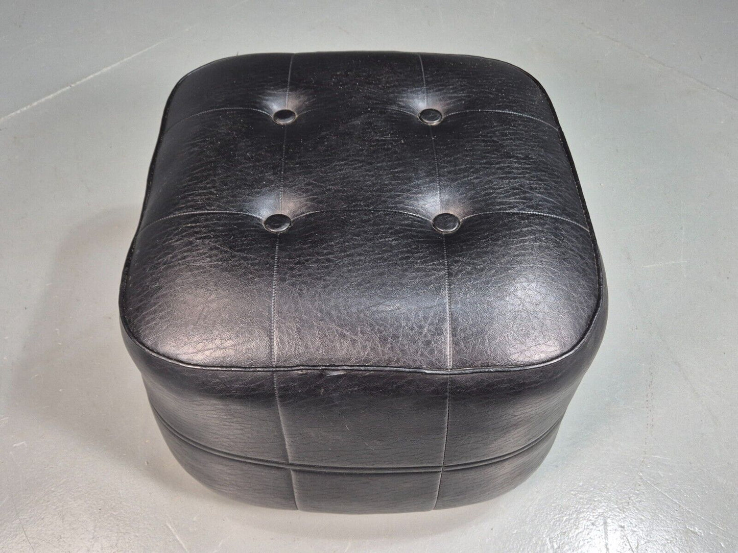 Vintage Footstool Pouffe Black Vinyl Sherbourne 1960s Retro EB8204 MFOO