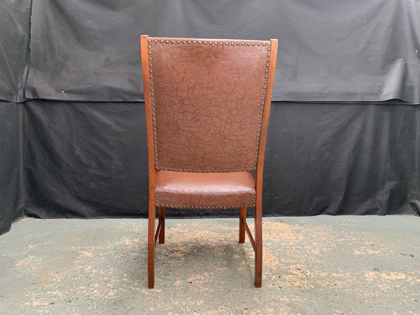 EB1949 Danish Oak & Brown Vinyl High-Back Arm Chair Elbow Desk Vintage VDIN