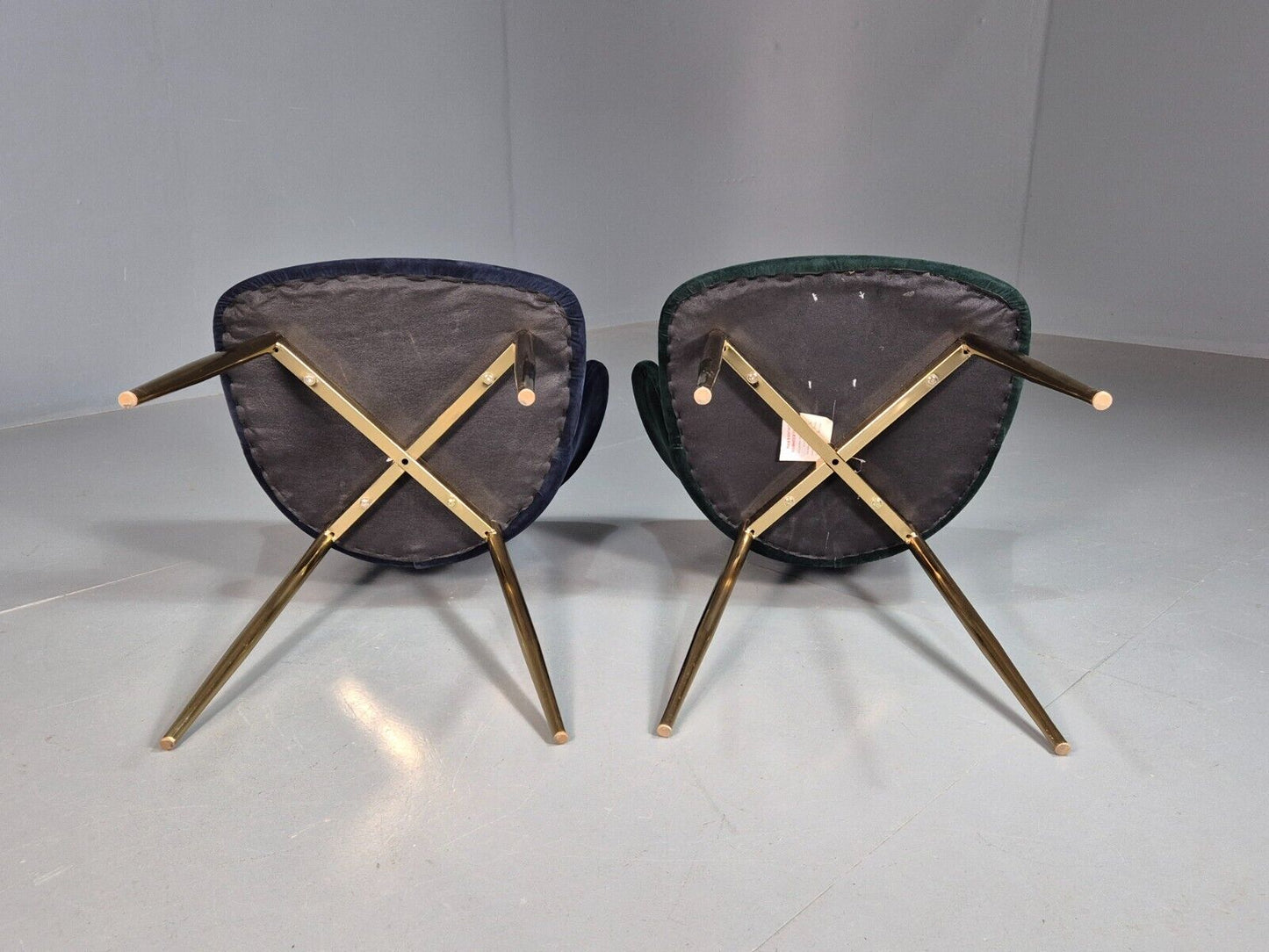 2 Vintage Cocktail Chairs Blue Green Velvet Brass Legs Retro EB8177 VCLO