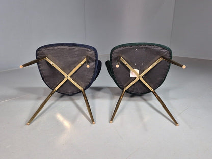 2 Vintage Cocktail Chairs Blue Green Velvet Brass Legs Retro EB8177 VCLO