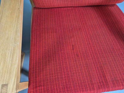 EB7221 2 Swedish Lounge Chairs Beech Frame Red Wool Retro MCM 1960s MNOR