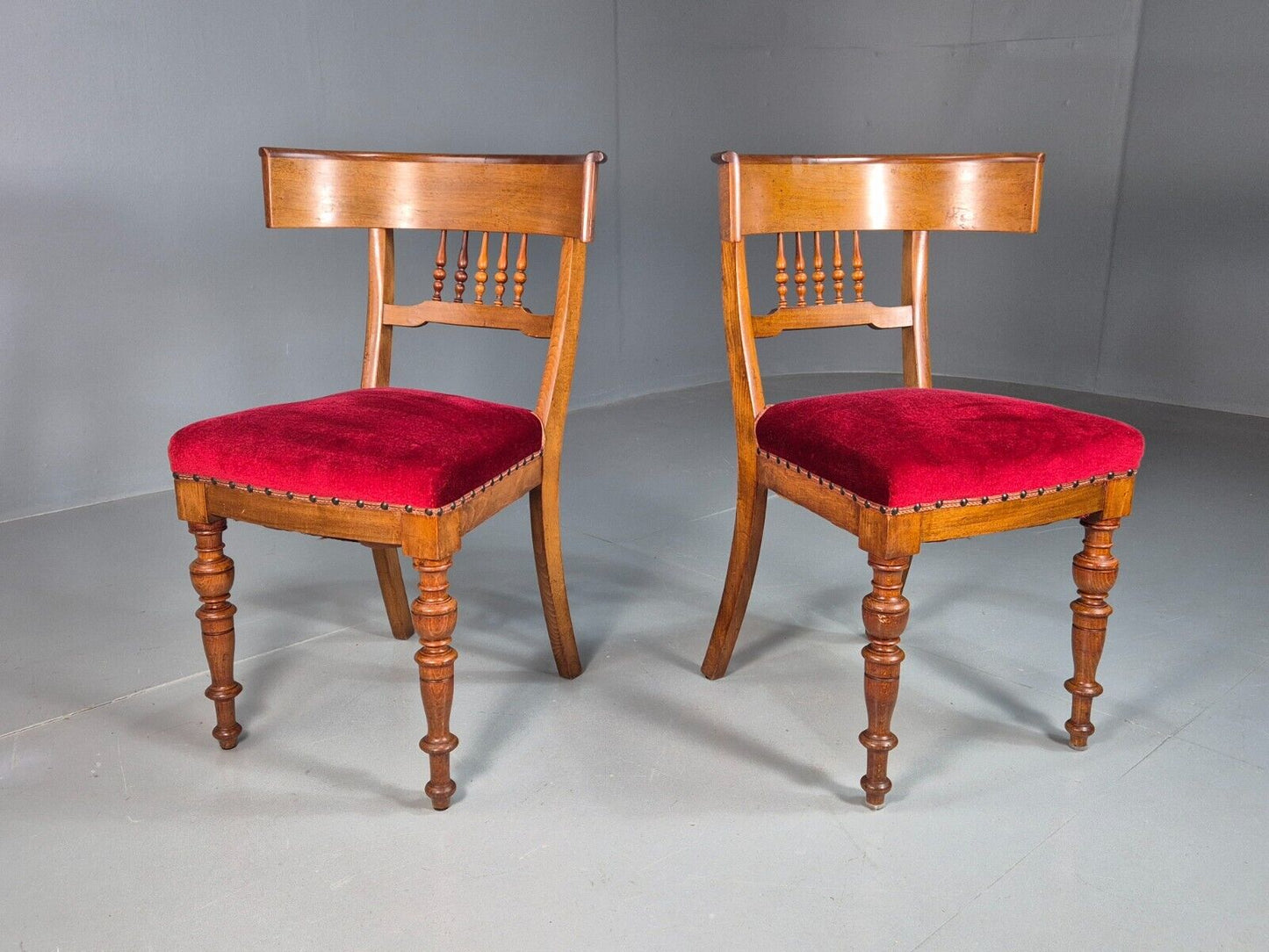 Pair Antique Danish Red Velvet And Mahogany Side Chairs Vintage EB8034 VCLO