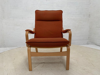 EB3659 Danish Skippers Beech Lounge Chair with Orange Wool Cushion Retro MBEN