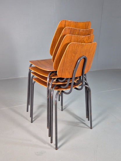 4 Vintage Danish Stacking Chairs Teak Plywood Steel Frame 1960 Retro EB8368 MSTA