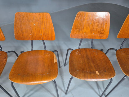 6 Vintage Danish Stacking Chairs Teak Plywood Steel Frame 1960 Retro EB8378 MSTA