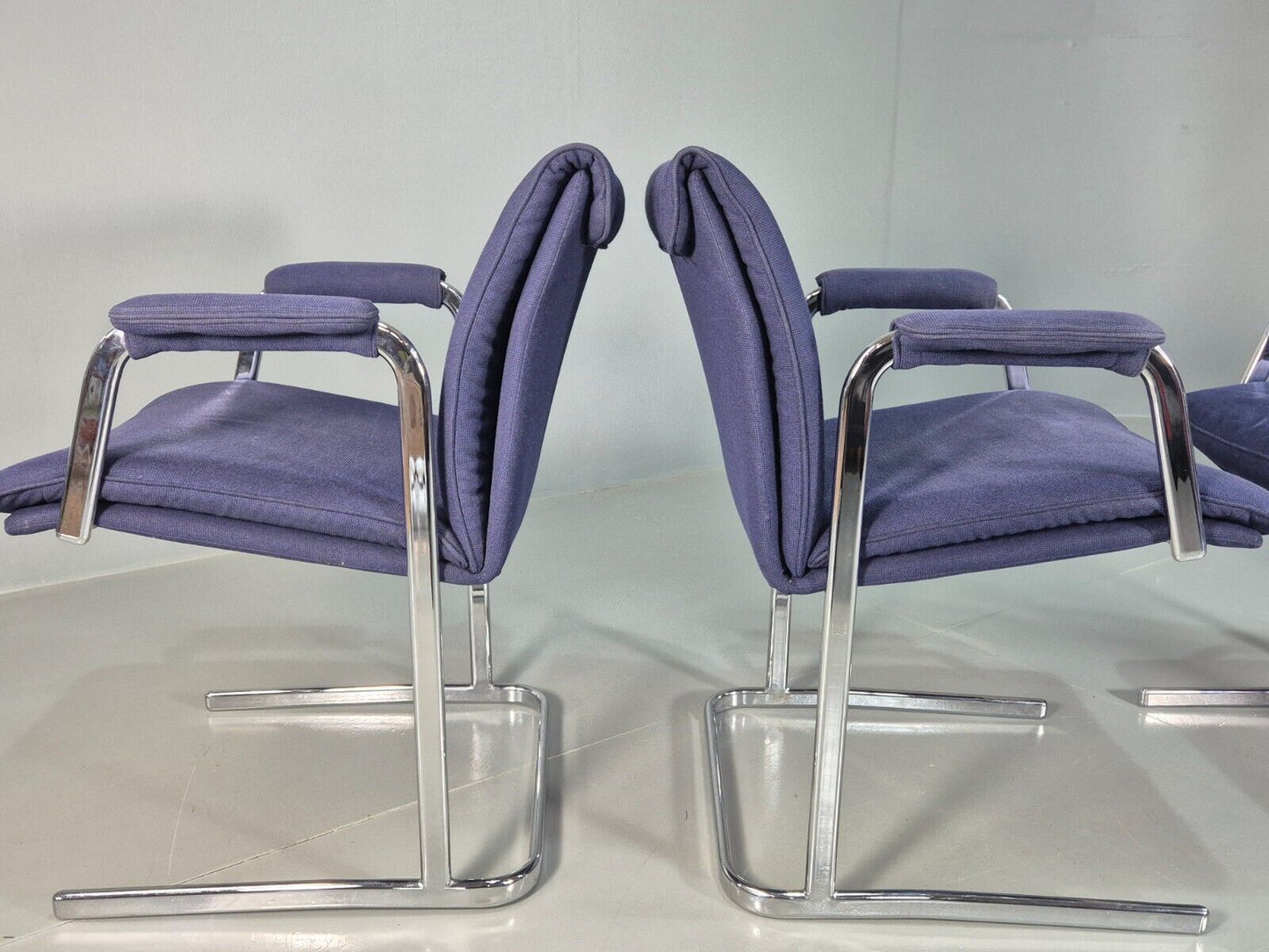 4 Vintage Elbow Chairs Blue Chrome Frame Boss Design 2004 EB7877 MDIN