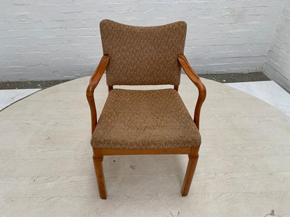 EB3102 Danish Beech Elbow Chair with Brown Patterned Fabric Vintage MDIN