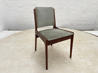 EB3056 Danish Teak & Blue Grey Velour Dining Chair Mid-Century Modern MDIN