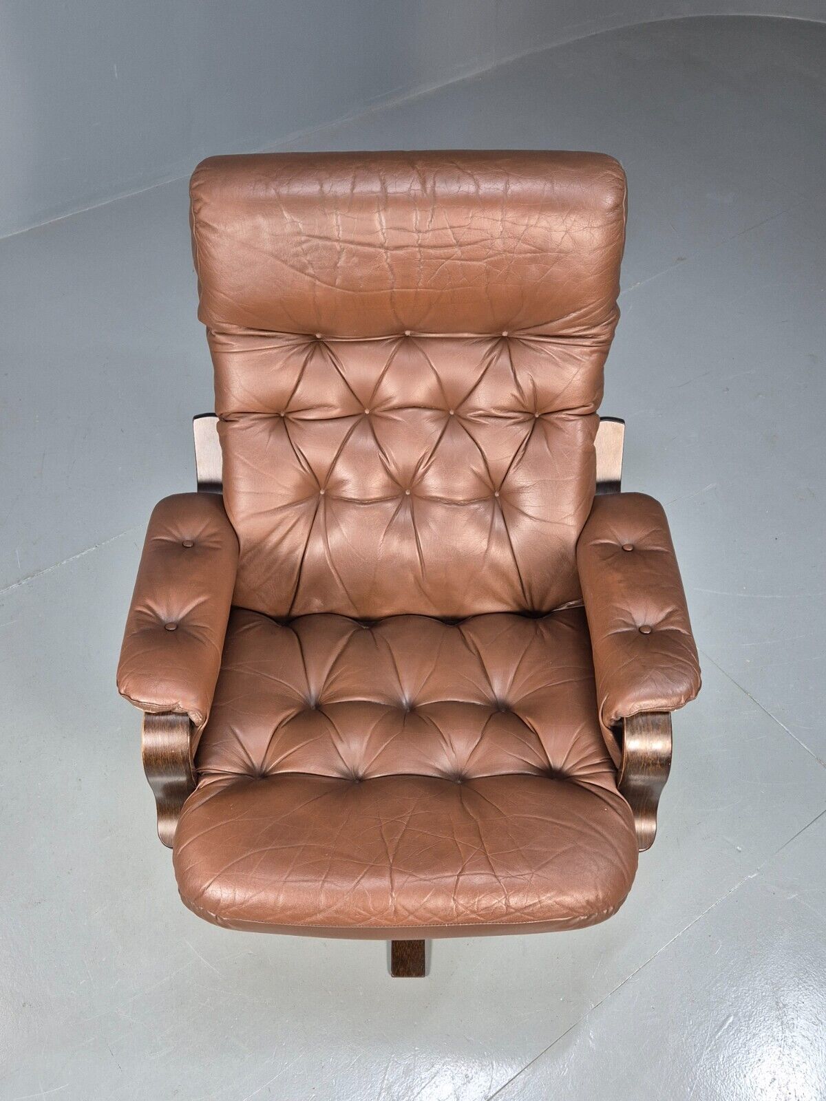 Vintage Danish Brown Leather & Vinyl Bentwood Swivel Chair Retro EB8480 MSWI