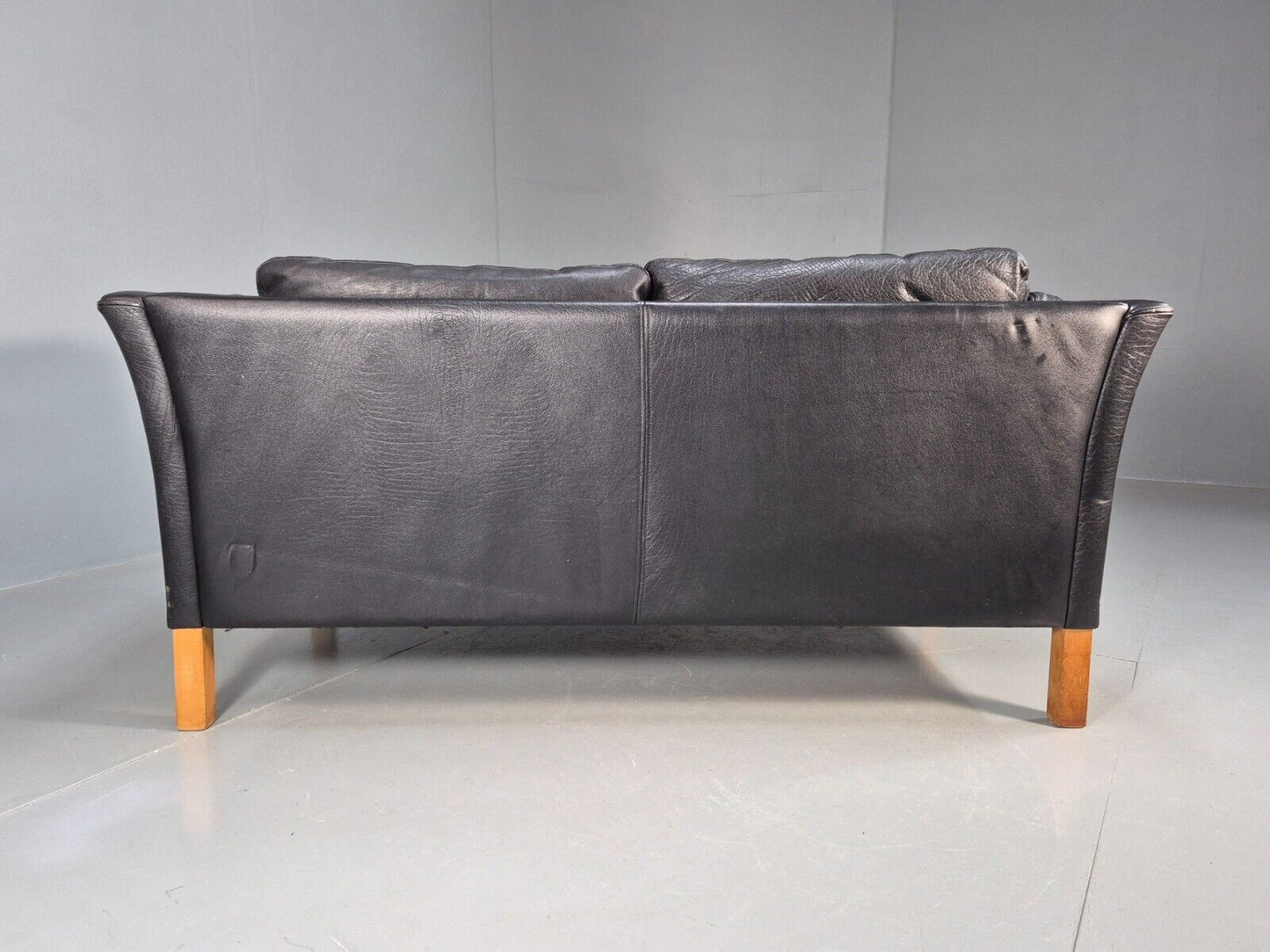 Vintage Danish 2 Seat Sofa Black Leather 1980s Retro MCM EB8696 M2SS