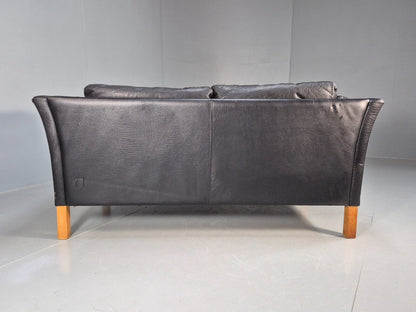 Vintage Danish 2 Seat Sofa Black Leather 1980s Retro MCM EB8696 M2SS