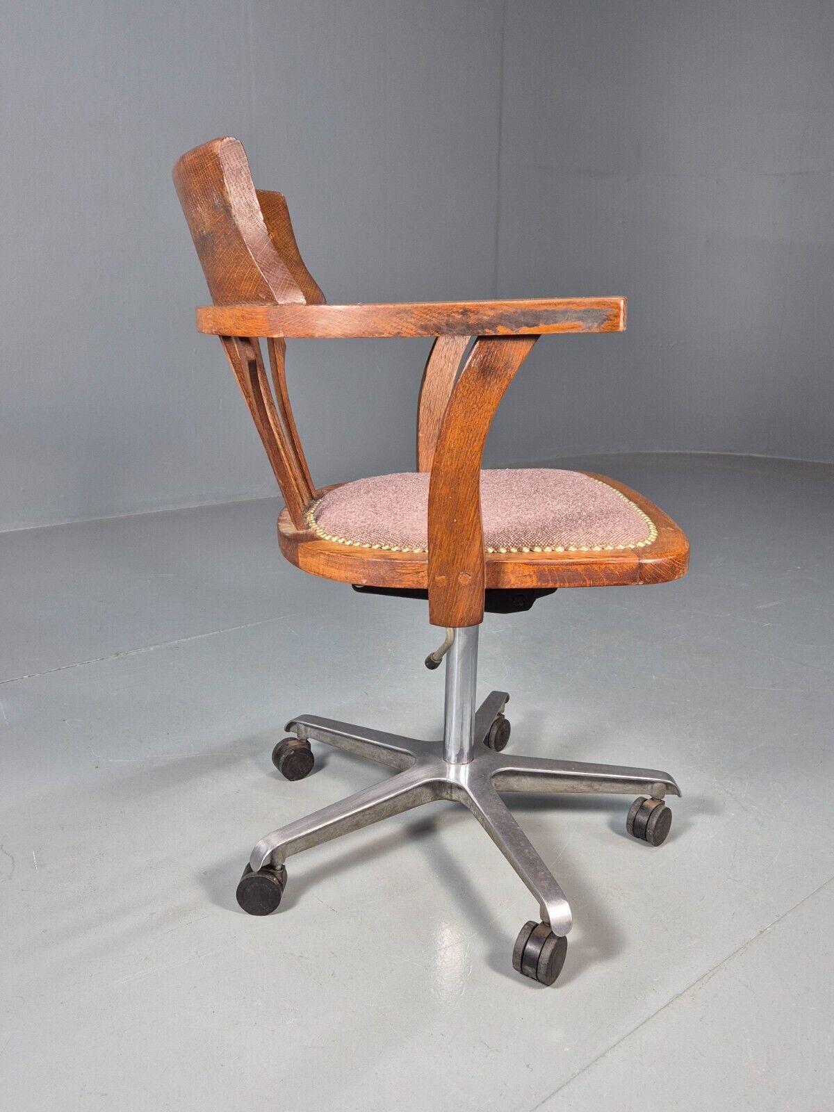 Vintage Office Chair Oak Polished Alloy 1950s EB8748 VWOO