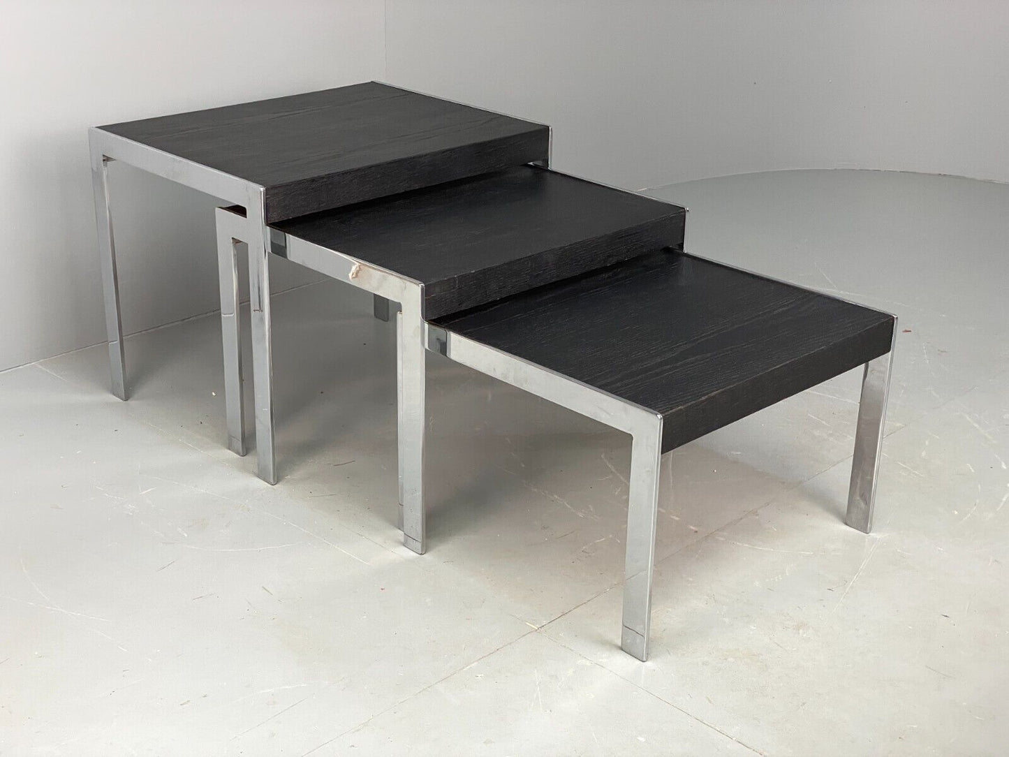 EB7135 Contemporary Nest Of Tables In Black Painted Ash and Chrome MWOO