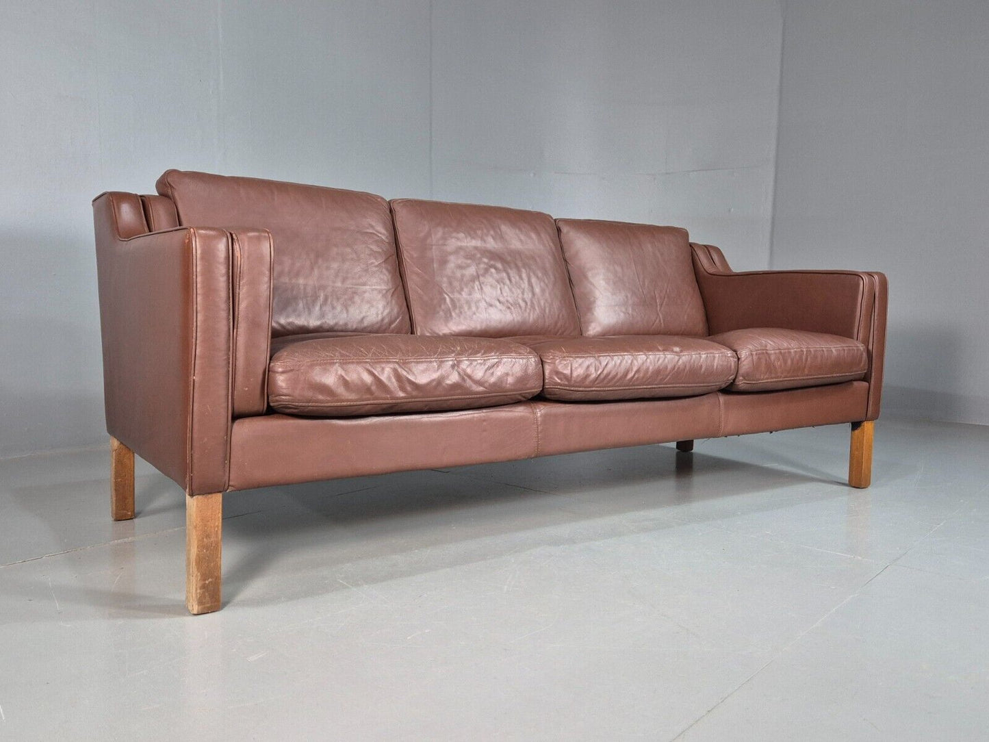 Vintage Danish 3 Seat Sofa Brown Leather Mogensen Style 1970s Retro EB7646 M3SS