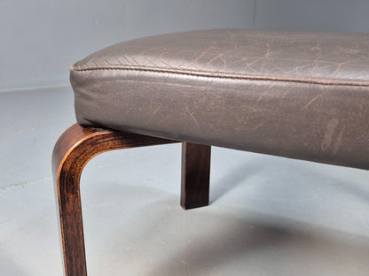 Vintage Danish Footstool Brown Leather Bentwood 1970s Retro MCMEB8461 MFOO