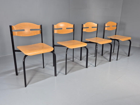 4 Vintage Danish Stacking Chairs Bent Ply Black Metal SIS 1980 Retro EB8856 MSTA